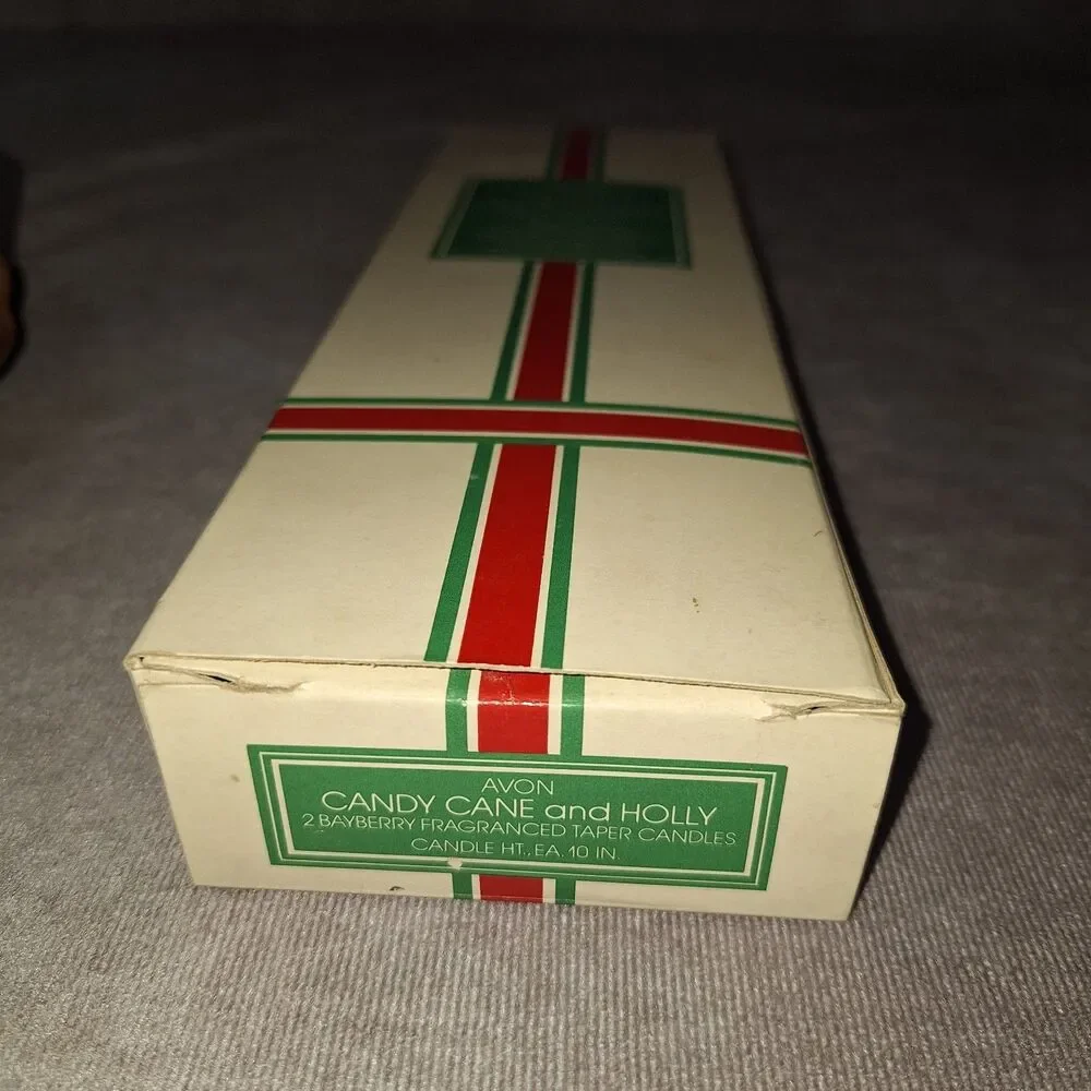 Avon Candy Cane & Holly 2 Bayberry Fragrance Taper Candles & Gingerbread House